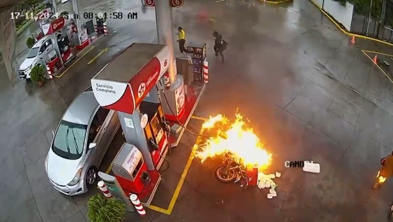 Nightmare At The Pump: Motorcycle Rider Escapes Fiery Inferno!