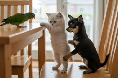 The Feathered, Furry Trio: Parrot, Dog, and Cat's Hilarious Friendship!